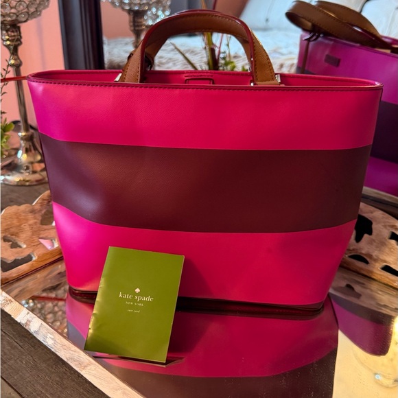 kate spade Hot Pink and Brown Stripe Tote - Picture 5 of 8